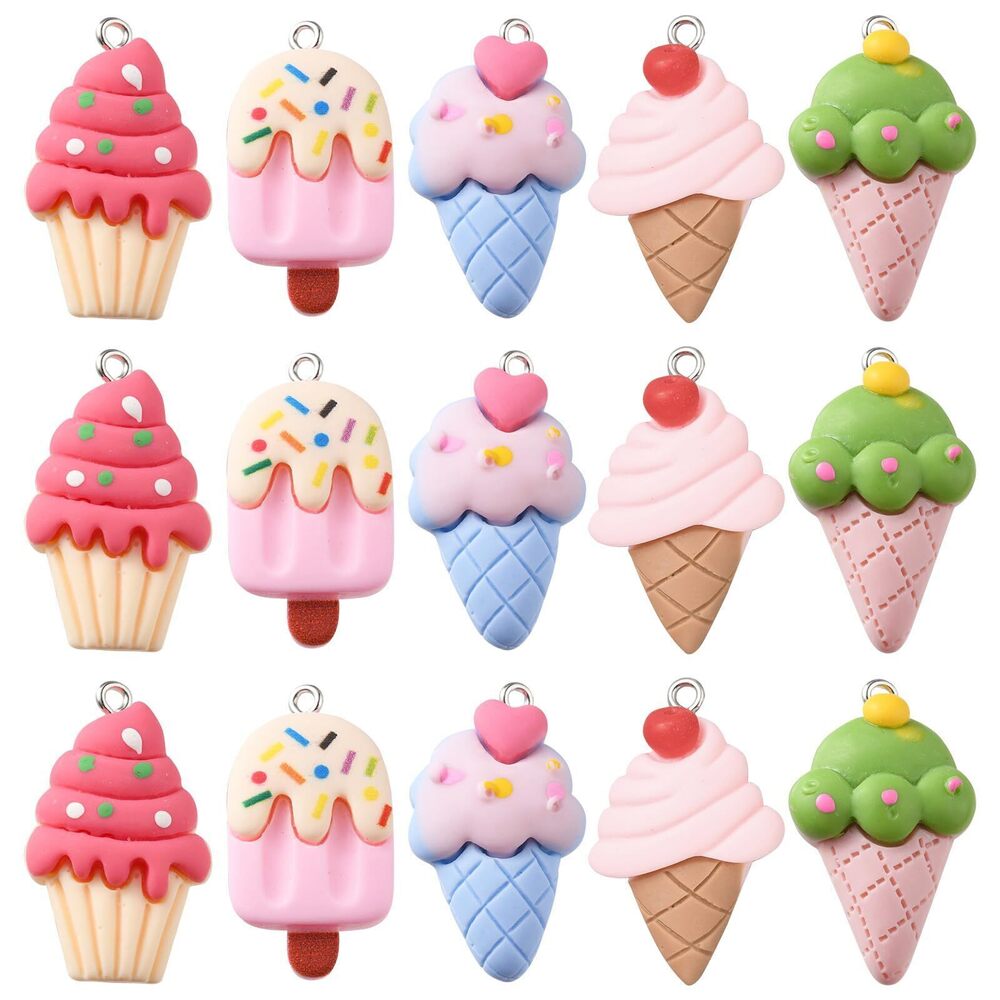 1043 30 Pcs 5 Styles Opaque Resin Imitation Food Charms Cute Sweet Dessert